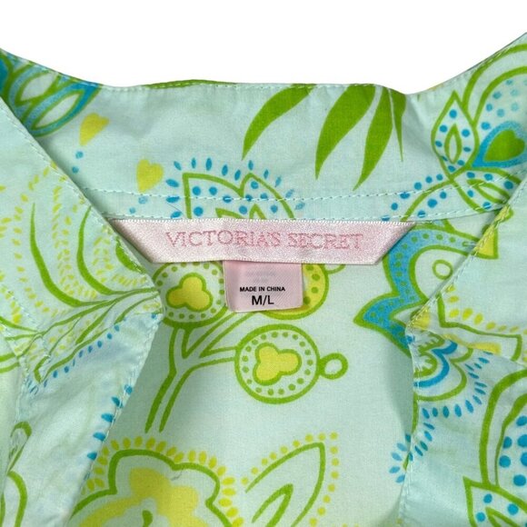 VTG Victoria’s Secret Boho Floral Top Sz.M Green Fine Cotton Peasant Coastal - Picture 5 of 14